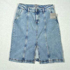 Falls Creek Jean Denim Midi Skirt Women's 12 Blue Front Slit Pockets Country NWT